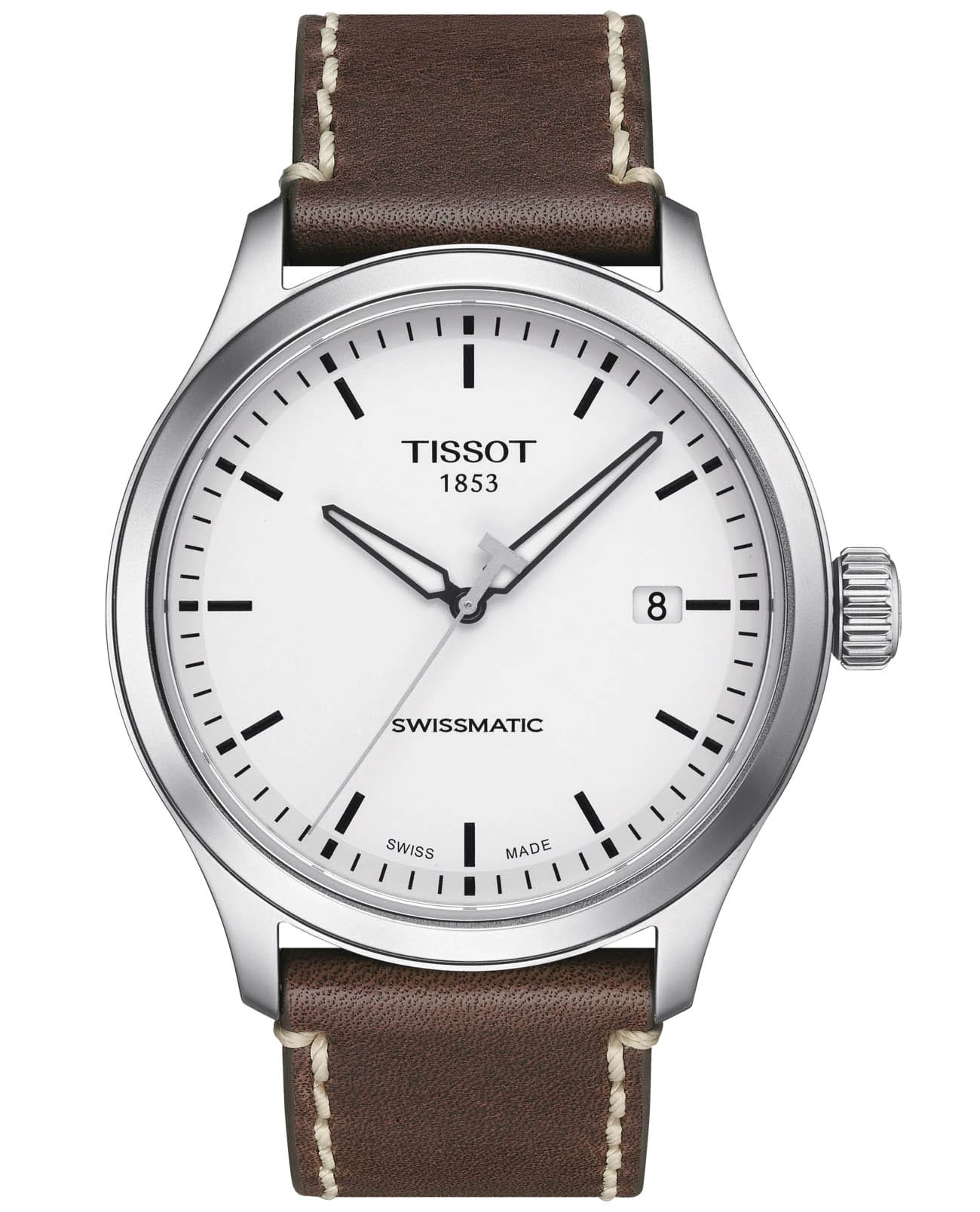 Tissot Tissot Gent XL Swissmatic T116.407.16.011.00 Gent XL T1164071601100 механические мужские часы белый циферблат, браслет кожаный — вид спереди